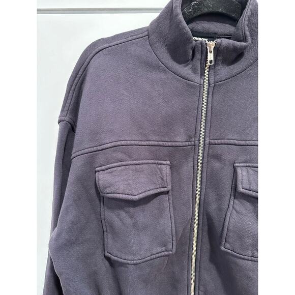 MONROW Seamed Zip Up Bomber Style Sweatshirt Jackst - Picture 5 of 6